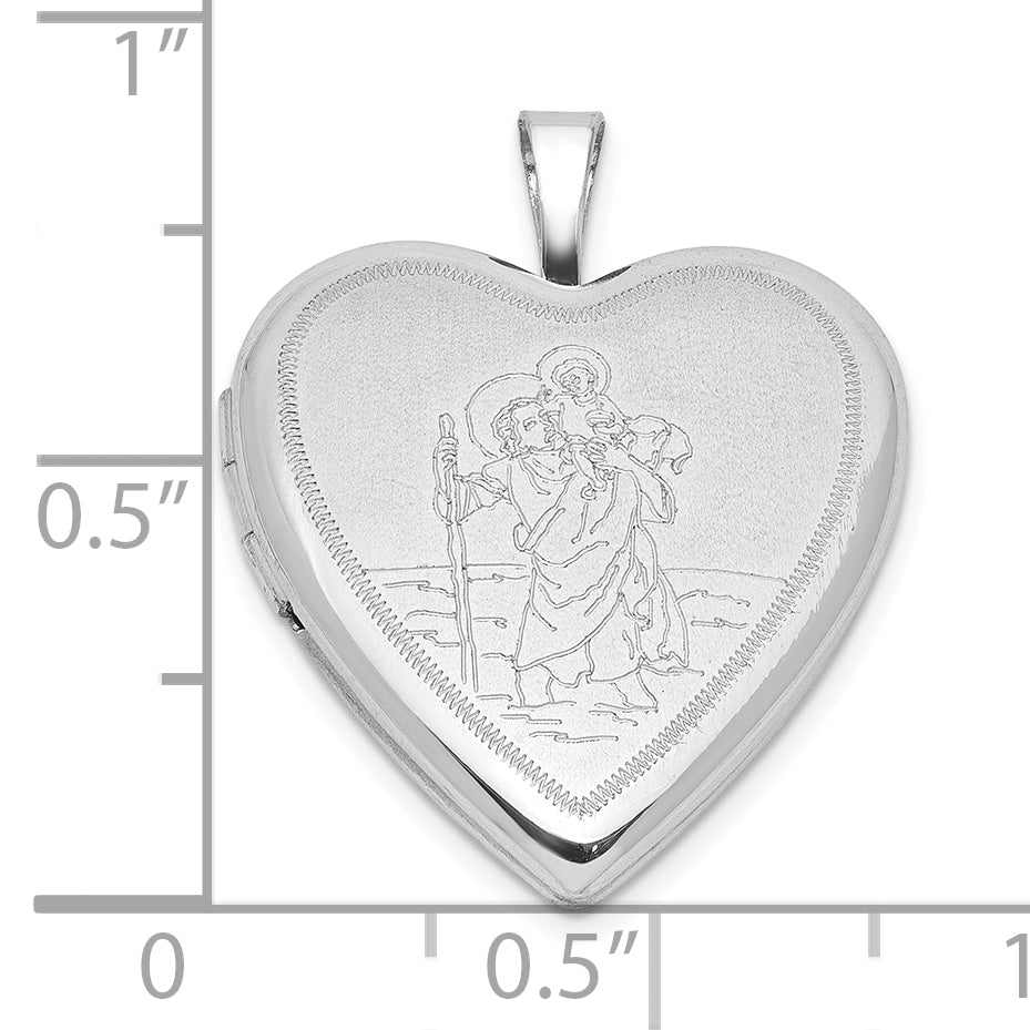 Sterling Silver  RH-plate Satin/Polished St. Christopher 20mm Heart Locket