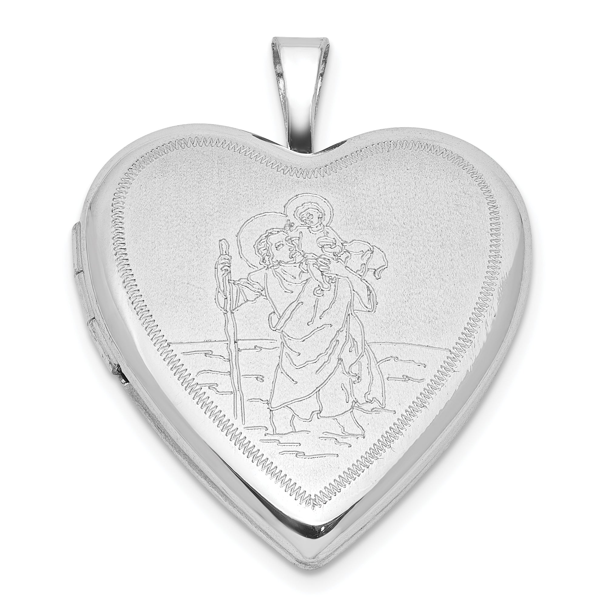 Sterling Silver  RH-plate Satin/Polished St. Christopher 20mm Heart Locket