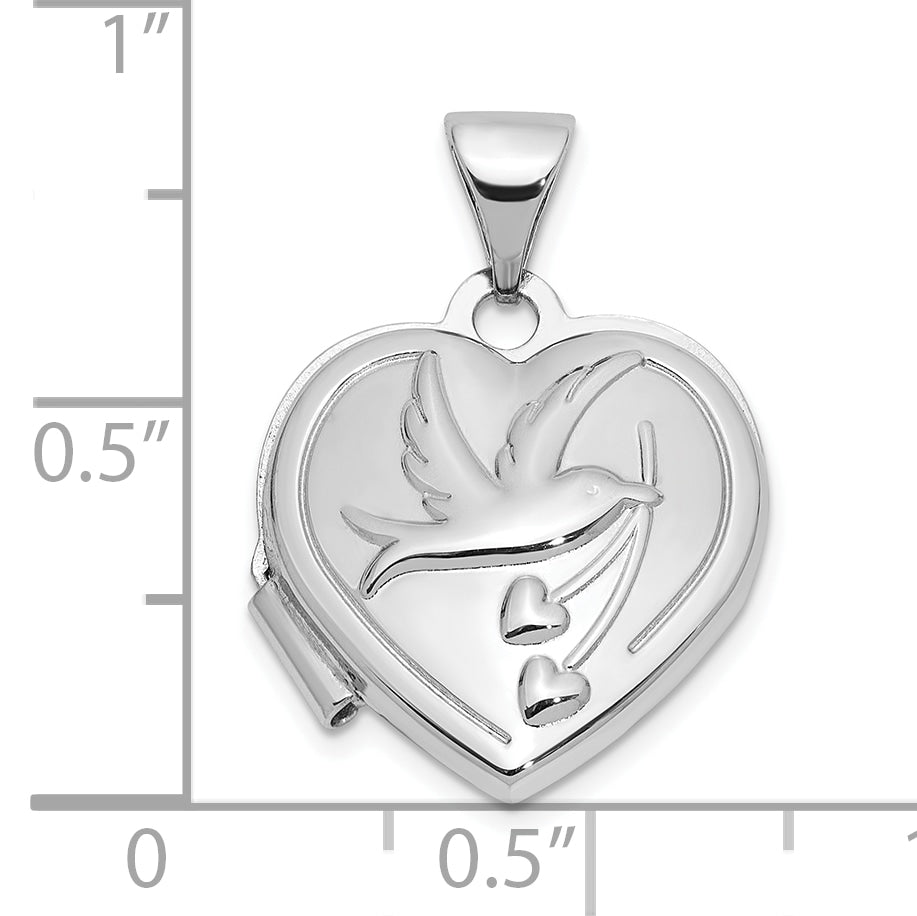 SS Rhodium-plated 15mm Dove Together forever Reversible Heart Locket