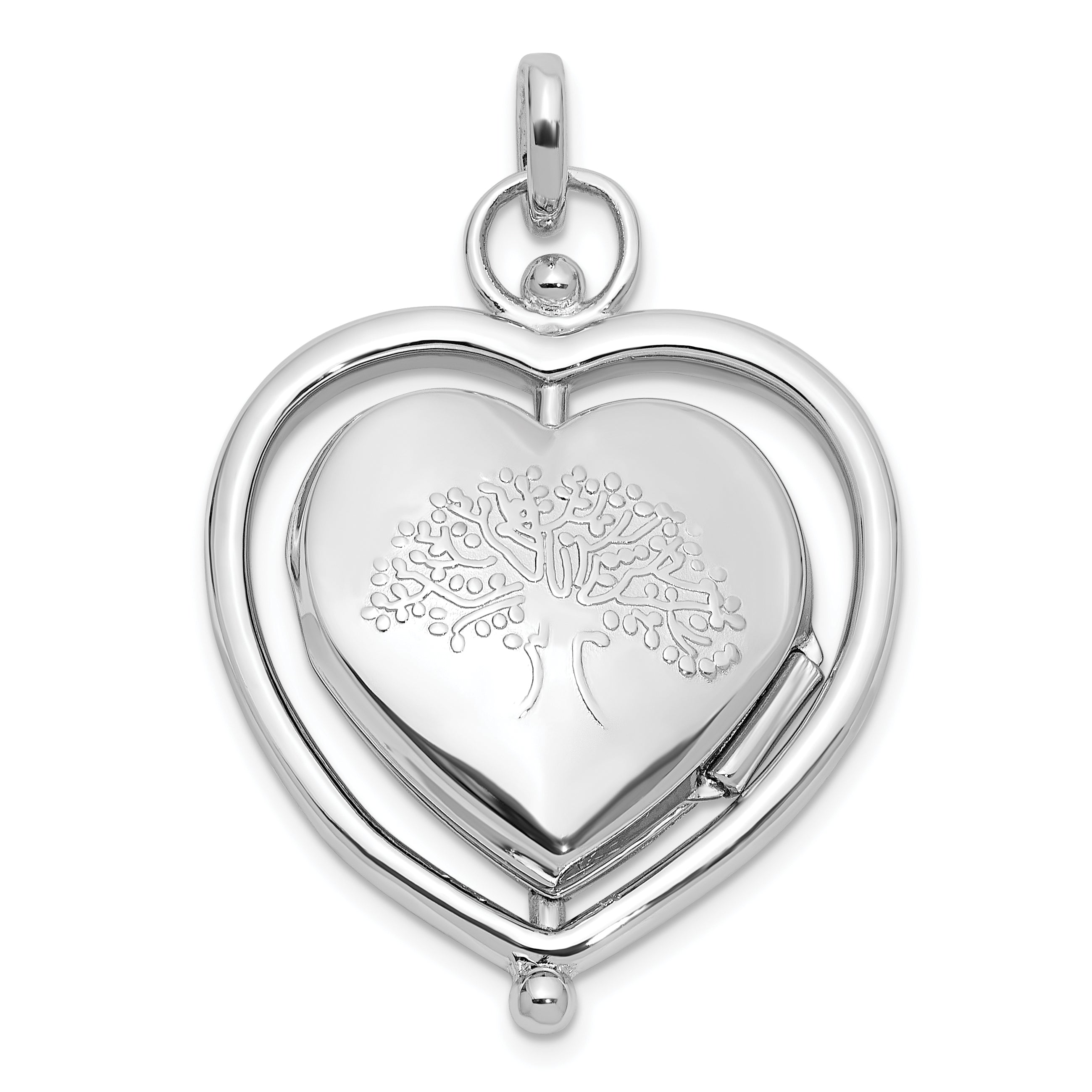 SS Rhodium-plated Floral Special Mom Reversible/Moveable Heart Locket