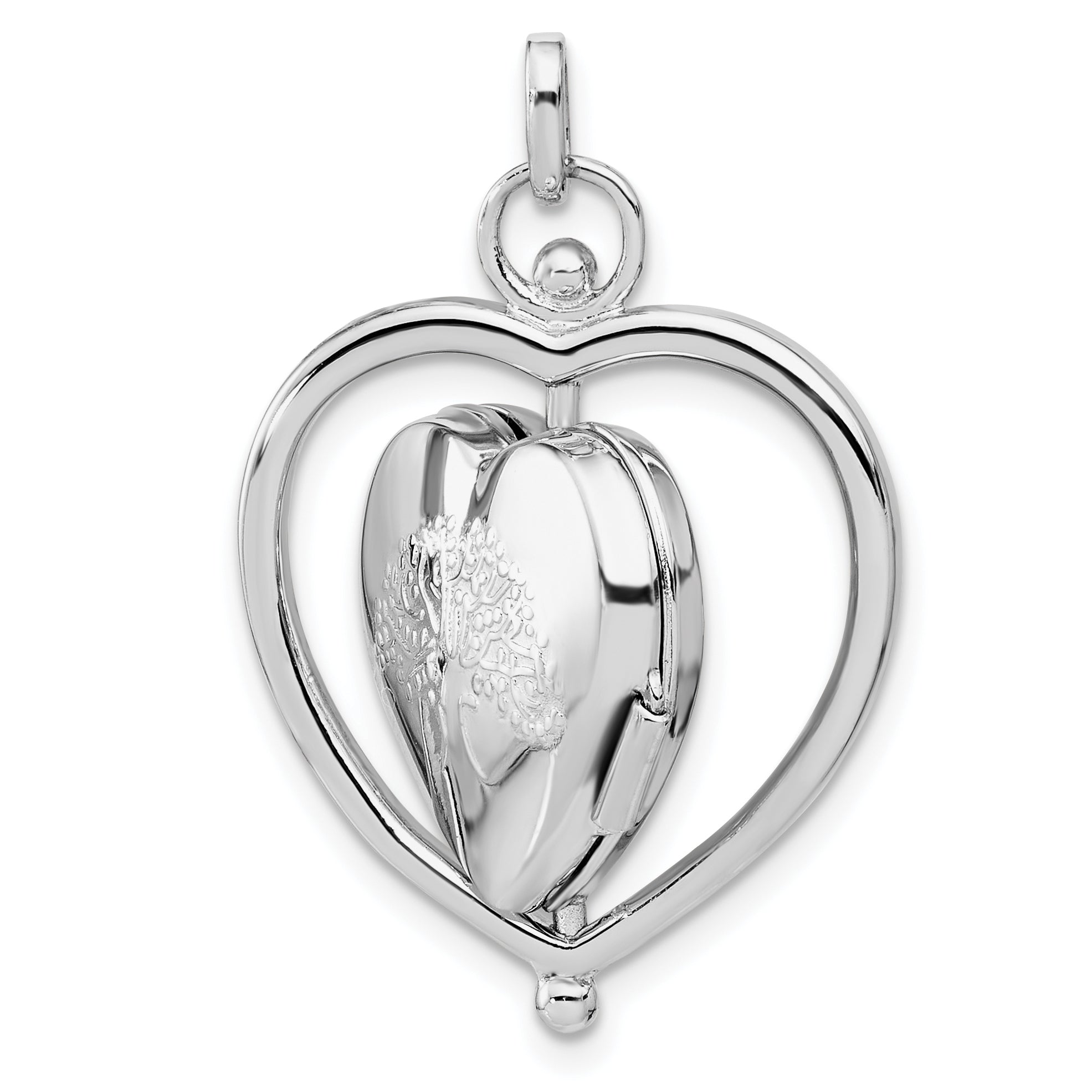 SS Rhodium-plated Floral Special Mom Reversible/Moveable Heart Locket