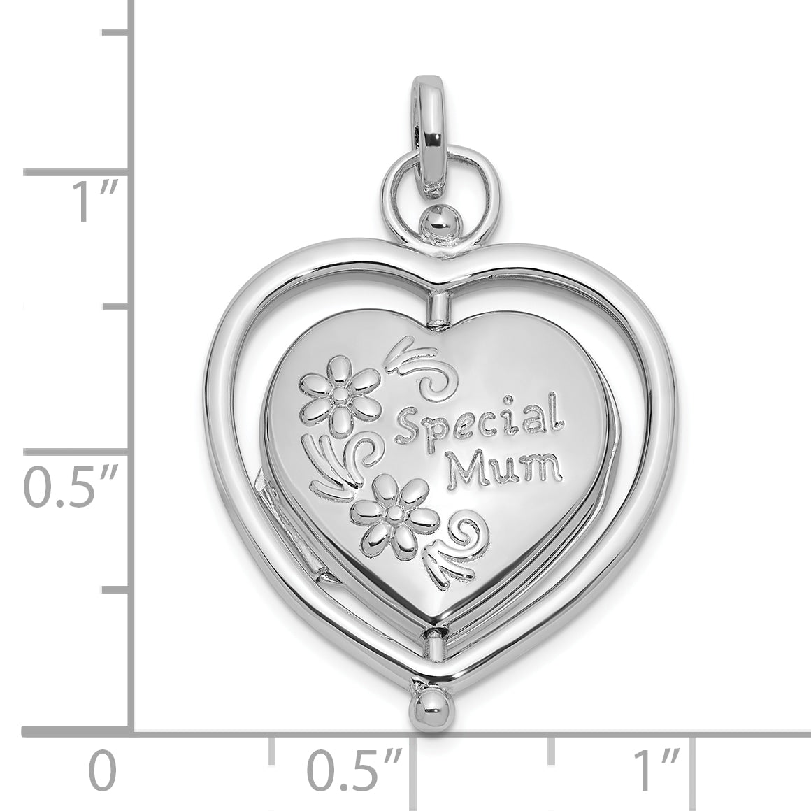 SS Rhodium-plated Floral Special Mom Reversible/Moveable Heart Locket