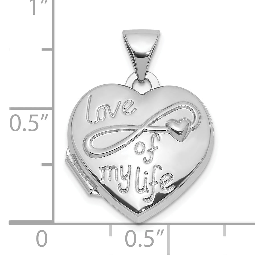 Sterling Silver Rhodium-pltd Polished Love of my Life 15mm Heart Locket