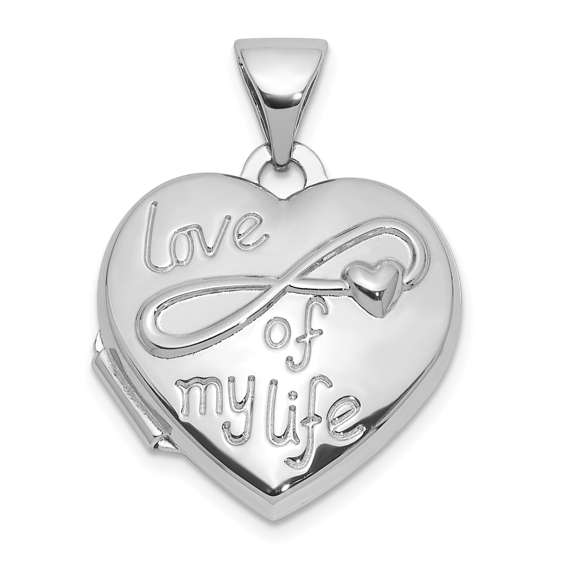 Sterling Silver Rhodium-pltd Polished Love of my Life 15mm Heart Locket