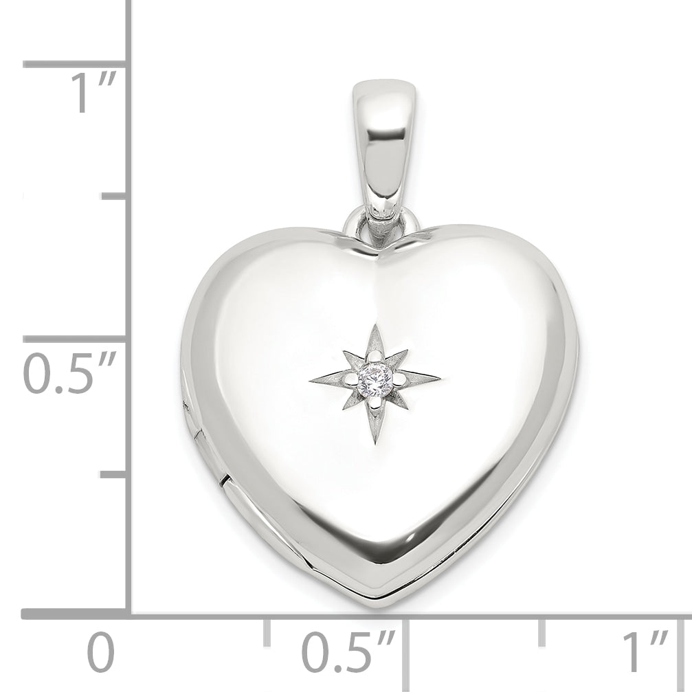 Sterling Silver E-coated CZ 19mm Heart Locket