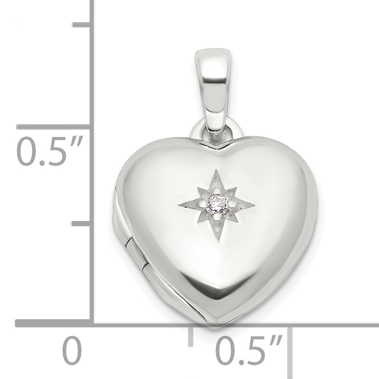 Sterling Silver E-coated CZ 13mm Heart Locket