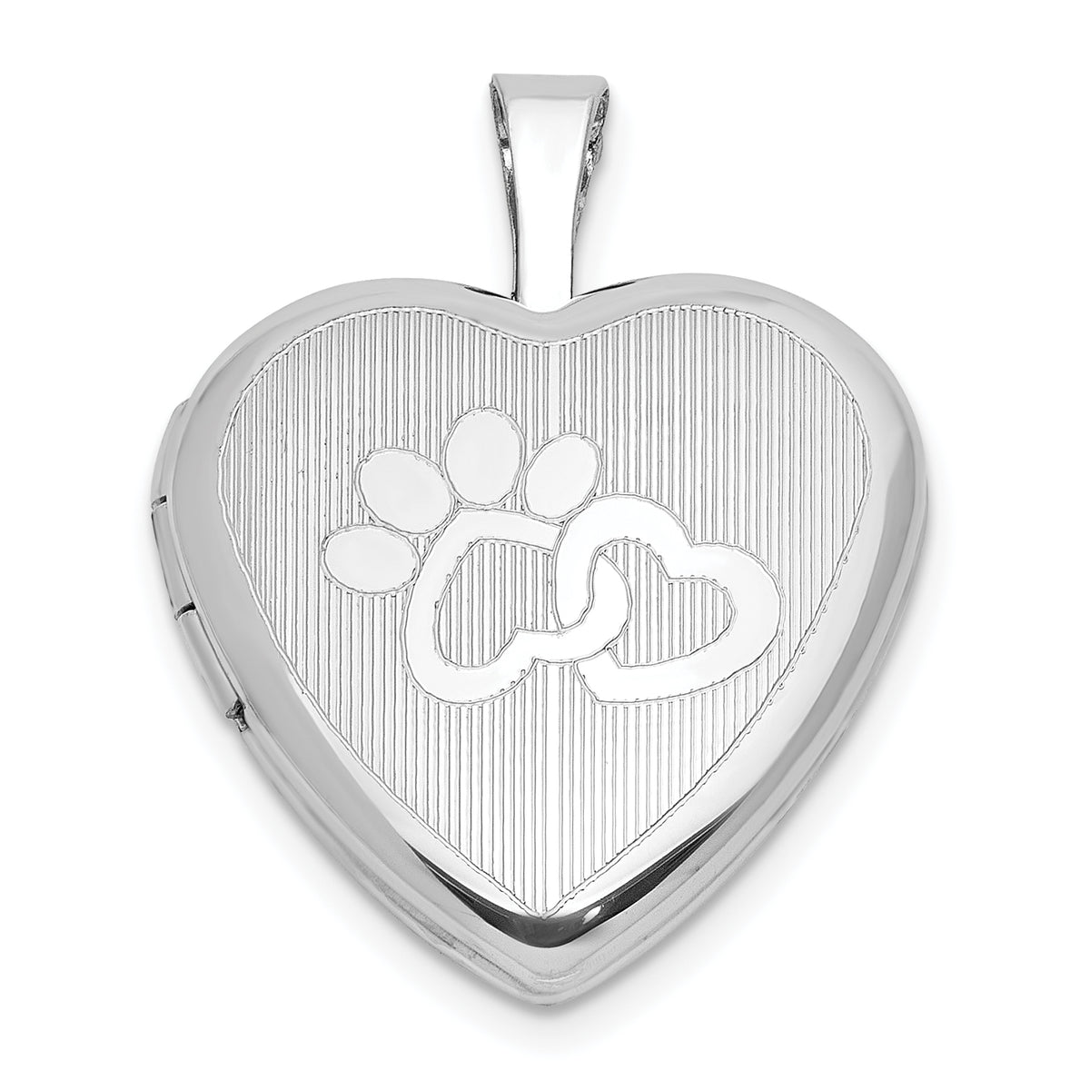 Sterling Silver Rhodium-plated Paw Prints w/Heart 16mm Heart Locket