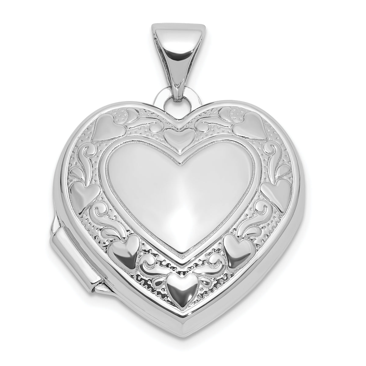 SS Rhod-plated Heart Border 18mm Love you Reversible Heart Locket