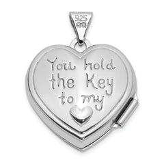 SS Rhod-plated Polished 18mm Key to my Heart Reversible Heart Locket