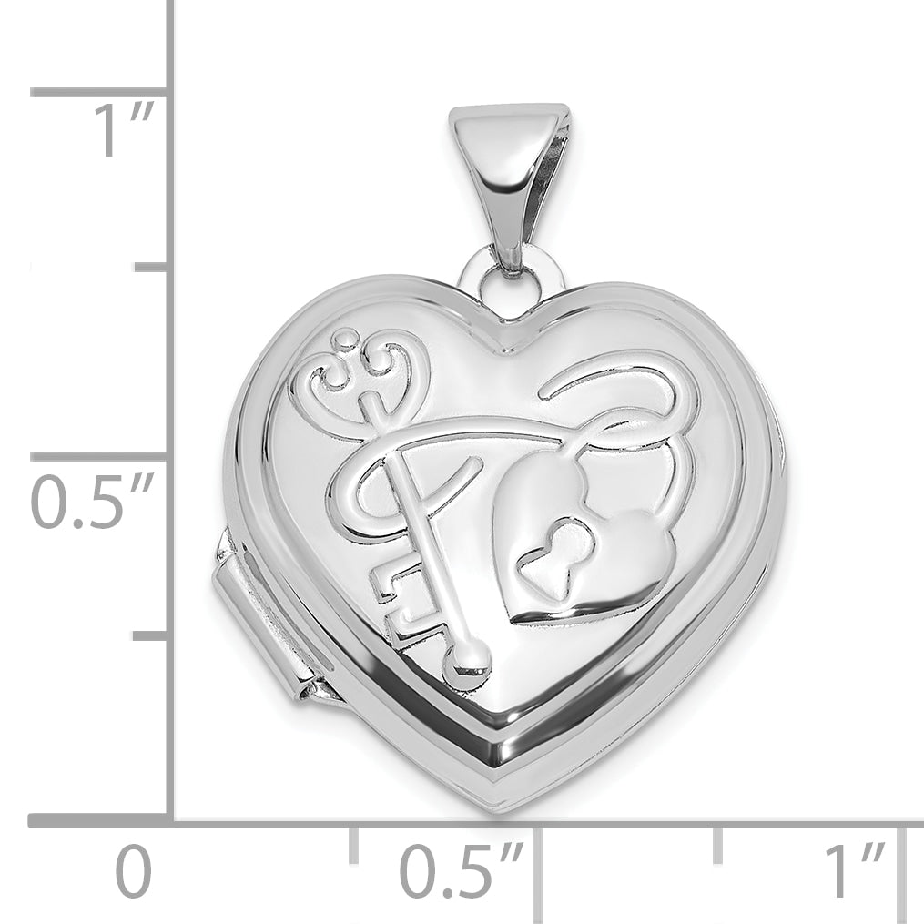 SS Rhod-plated Polished 18mm Key to my Heart Reversible Heart Locket