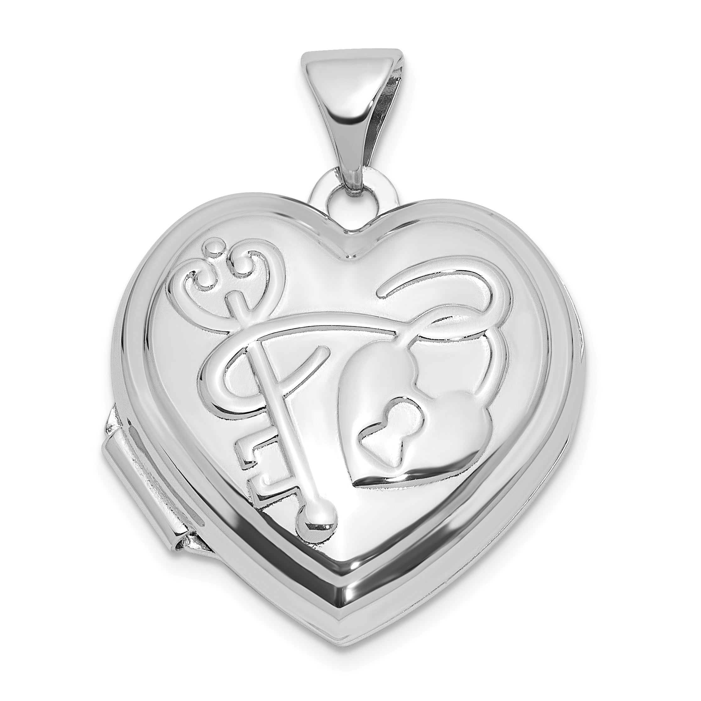 SS Rhod-plated Polished 18mm Key to my Heart Reversible Heart Locket