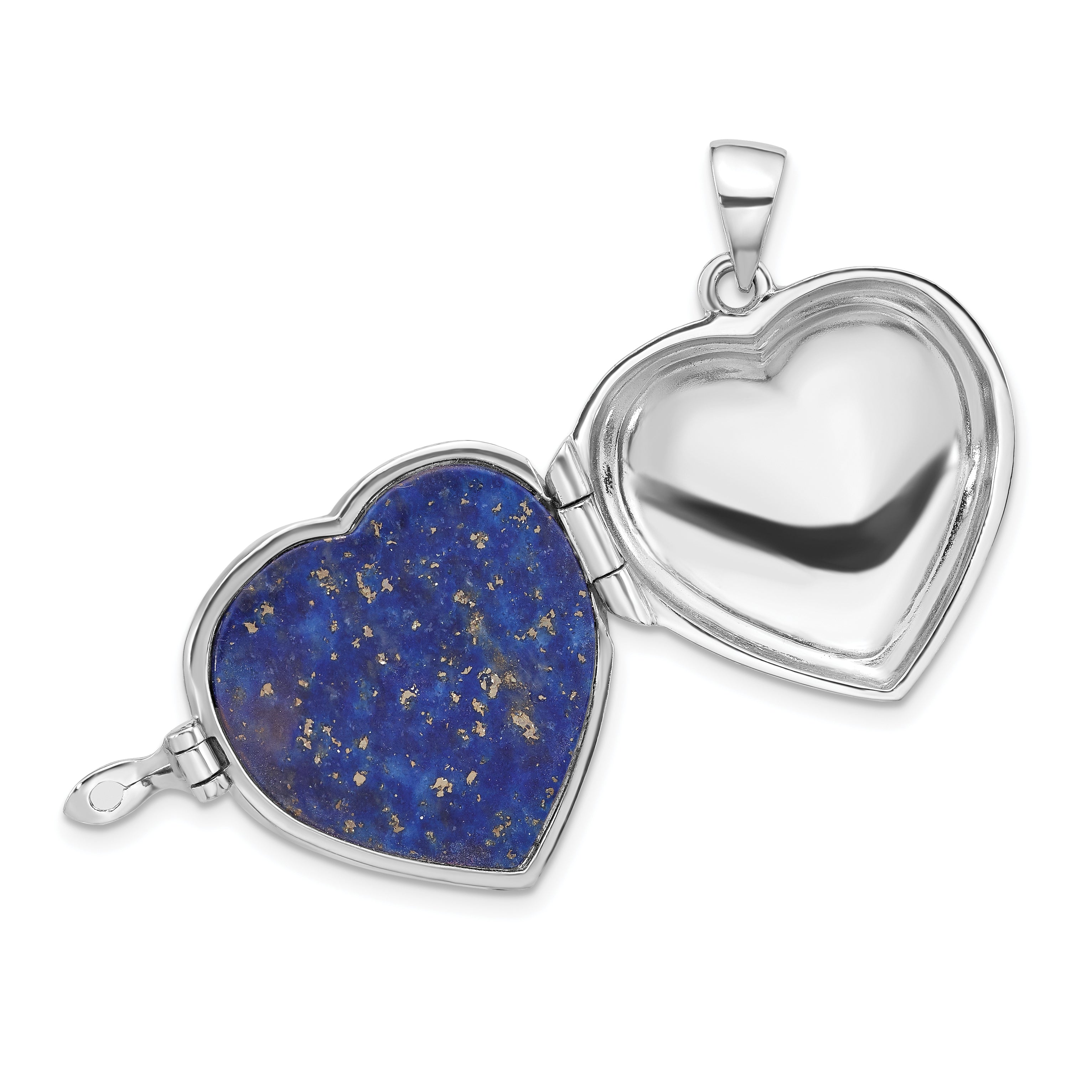 Sterling Silver Rhodium-plated Lapis Lazuli Heart 23mm Locket Pendant