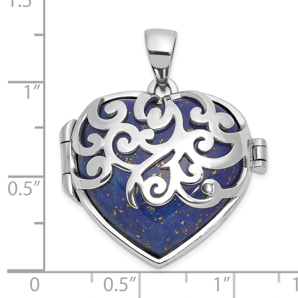 Sterling Silver Rhodium-plated Lapis Lazuli Heart 23mm Locket Pendant