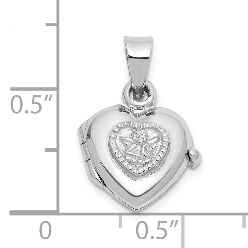 Sterling Silver Rh-plated 11mm Guardian Angel Heart Locket Pendant