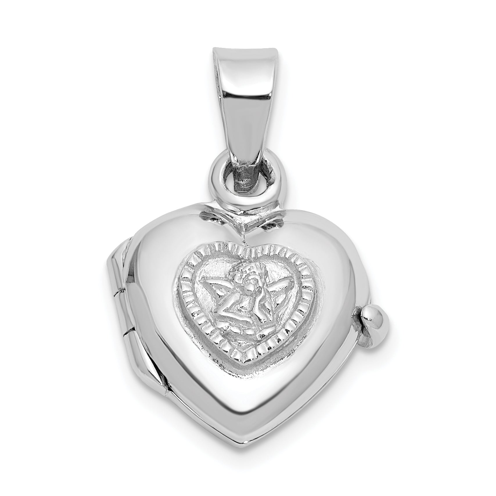 Sterling Silver Rh-plated 11mm Guardian Angel Heart Locket Pendant