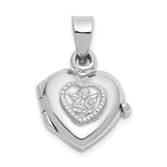 Sterling Silver Rh-plated 11mm Guardian Angel Heart Locket Pendant