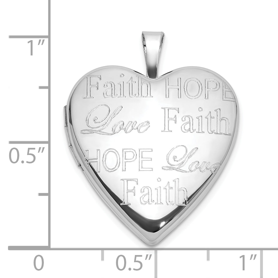 Sterling Silver Rh-plated Polished 20mm Love Faith Hope Heart Locket