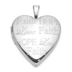 Sterling Silver Rh-plated Polished 20mm Love Faith Hope Heart Locket