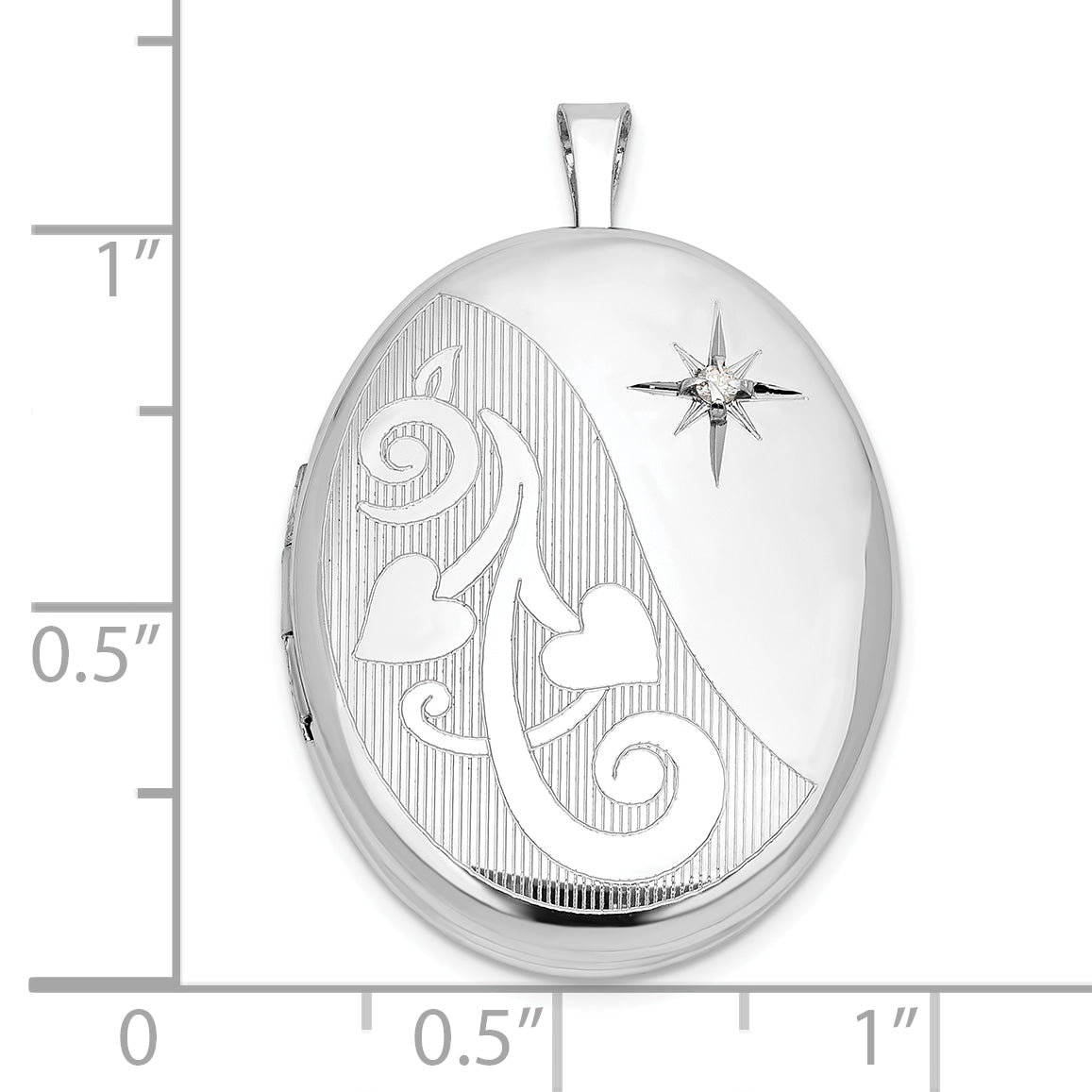 Sterling Silver RH-plated .05ct Diamond Heart Design 26mm Oval Locket