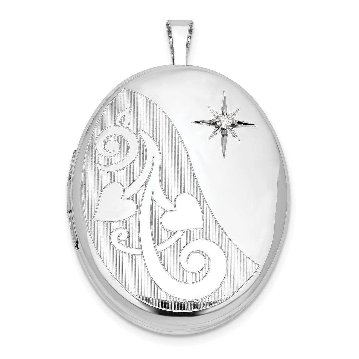 Sterling Silver RH-plated .05ct Diamond Heart Design 26mm Oval Locket