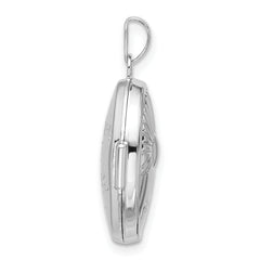 Sterling Silver Rhod-Plated 19x15mm Foot Prints Reversible Oval Locket