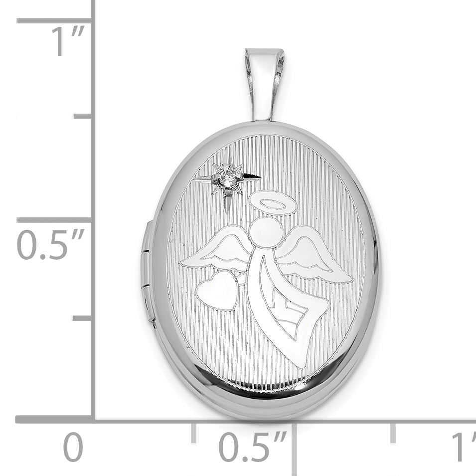 Sterling Silver Rhodium-plated Diamond 19mm Angel Oval Locket