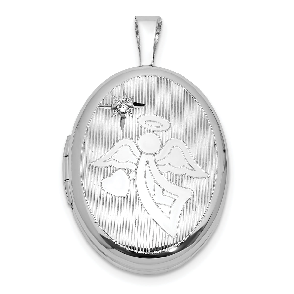 Sterling Silver Rhodium-plated Diamond 19mm Angel Oval Locket