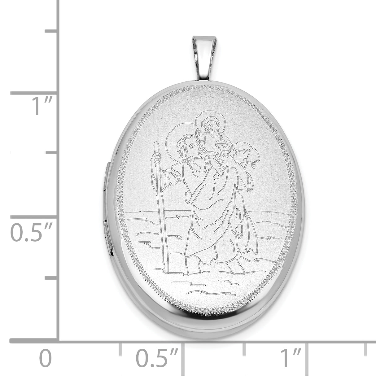 Sterling Silver RH-plated Satin/Polished St. Christopher 26mm Oval Locket