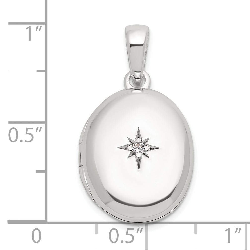 Sterling Silver E-coated CZ 18.5mm Oval Locket