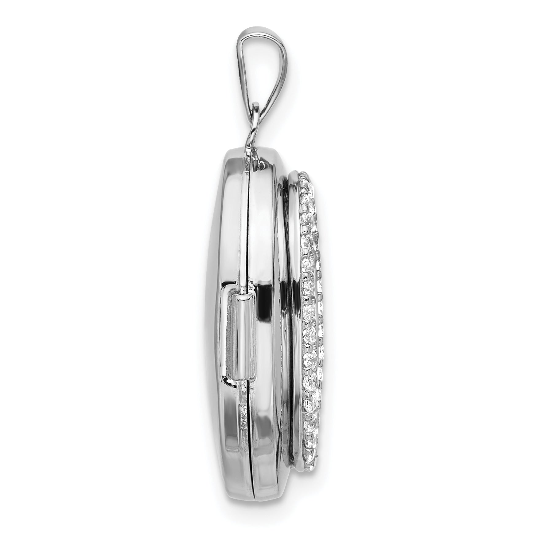 Sterling Silver Rhodium-plated Polished CZ 21x16mm Oval Locket