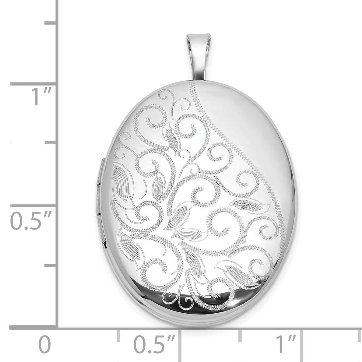 Sterling Silver Rhodium-plated Polished Filigree 26mm Oval Locket