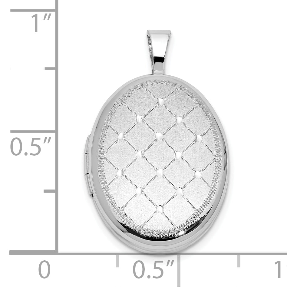 Sterling Silver RH-plated Polished / Satin 19mm Quilt Design Oval Locket