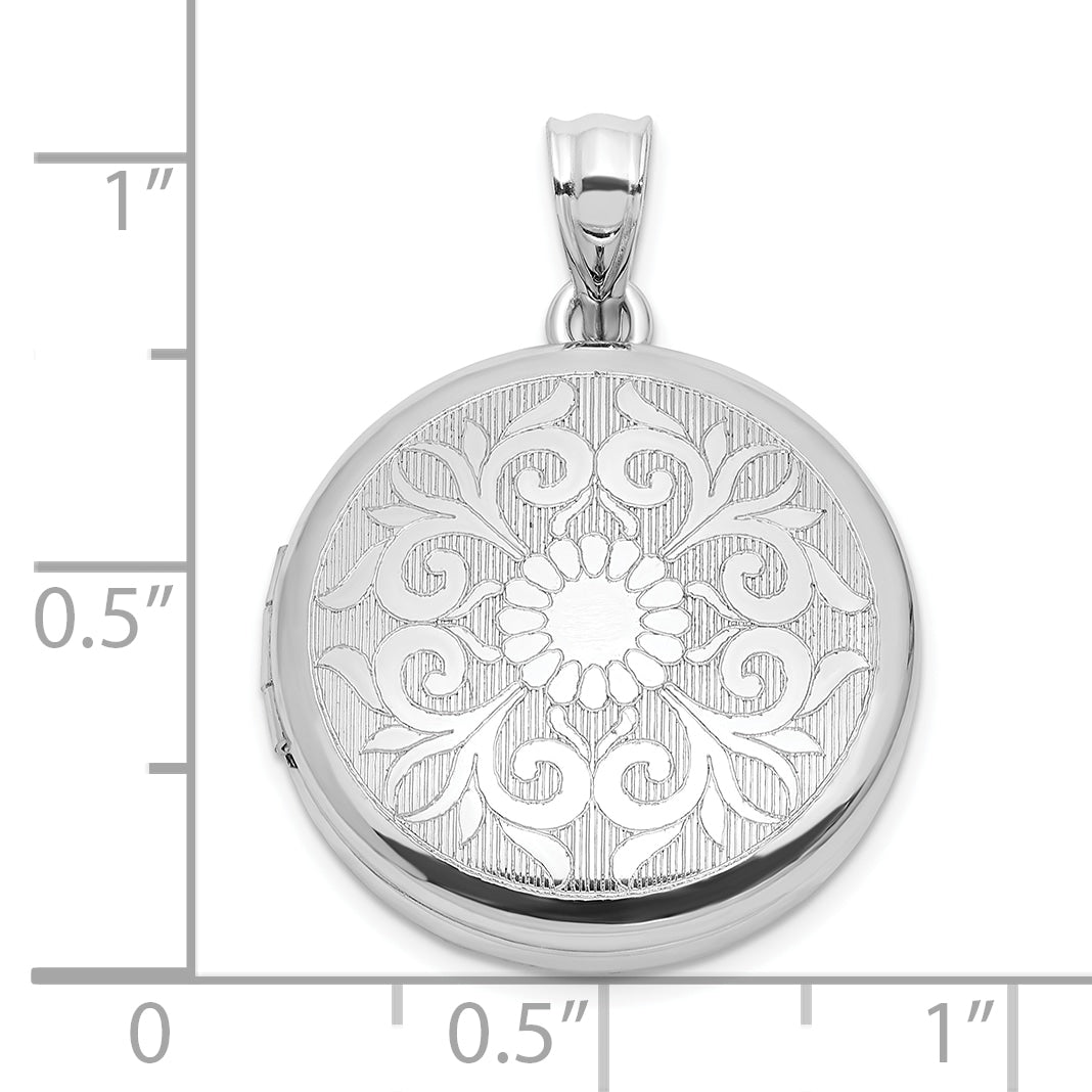 Sterling Silver Rhodium-plated 20mm Floral Filigree Round Locket