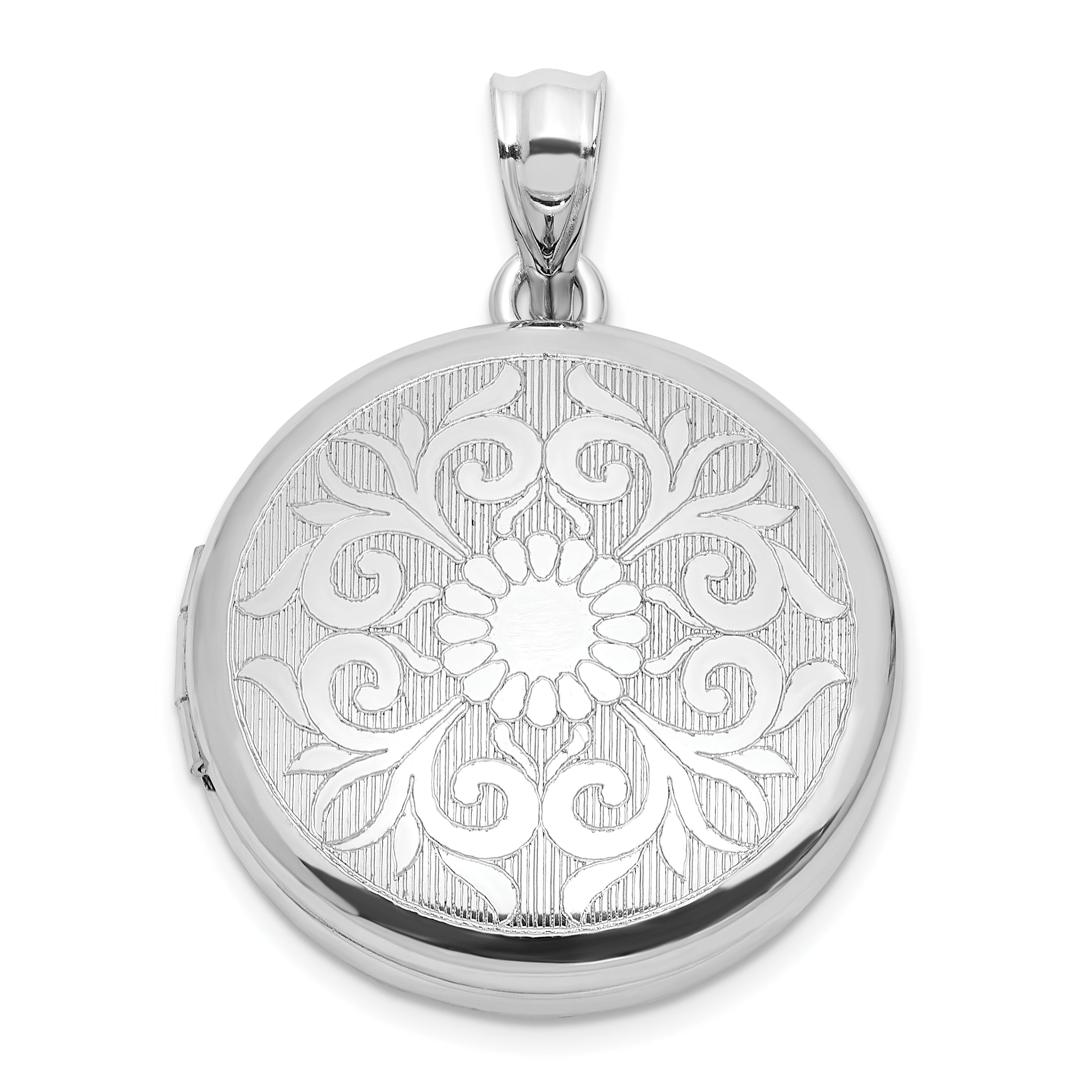 Sterling Silver Rhodium-plated 20mm Floral Filigree Round Locket