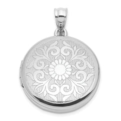 Sterling Silver Rhodium-plated 20mm Floral Filigree Round Locket