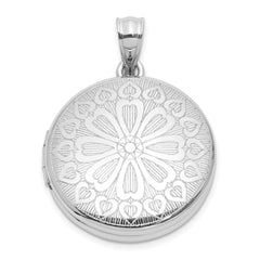 Sterling Silver Rhodium-plated 20mm Floral Heart Filigree Round Locket