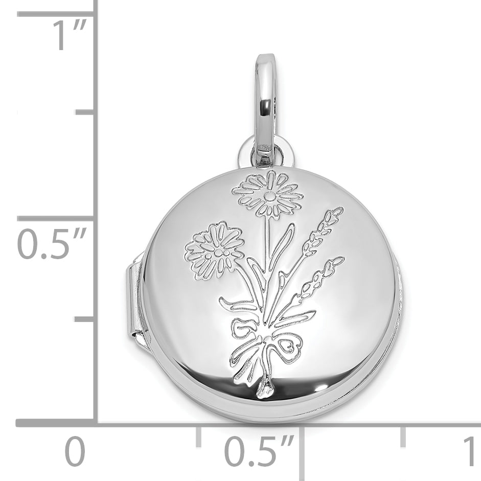 SS Rhodium-plated Floral 16mm Granddaughter Reversible Round Locket