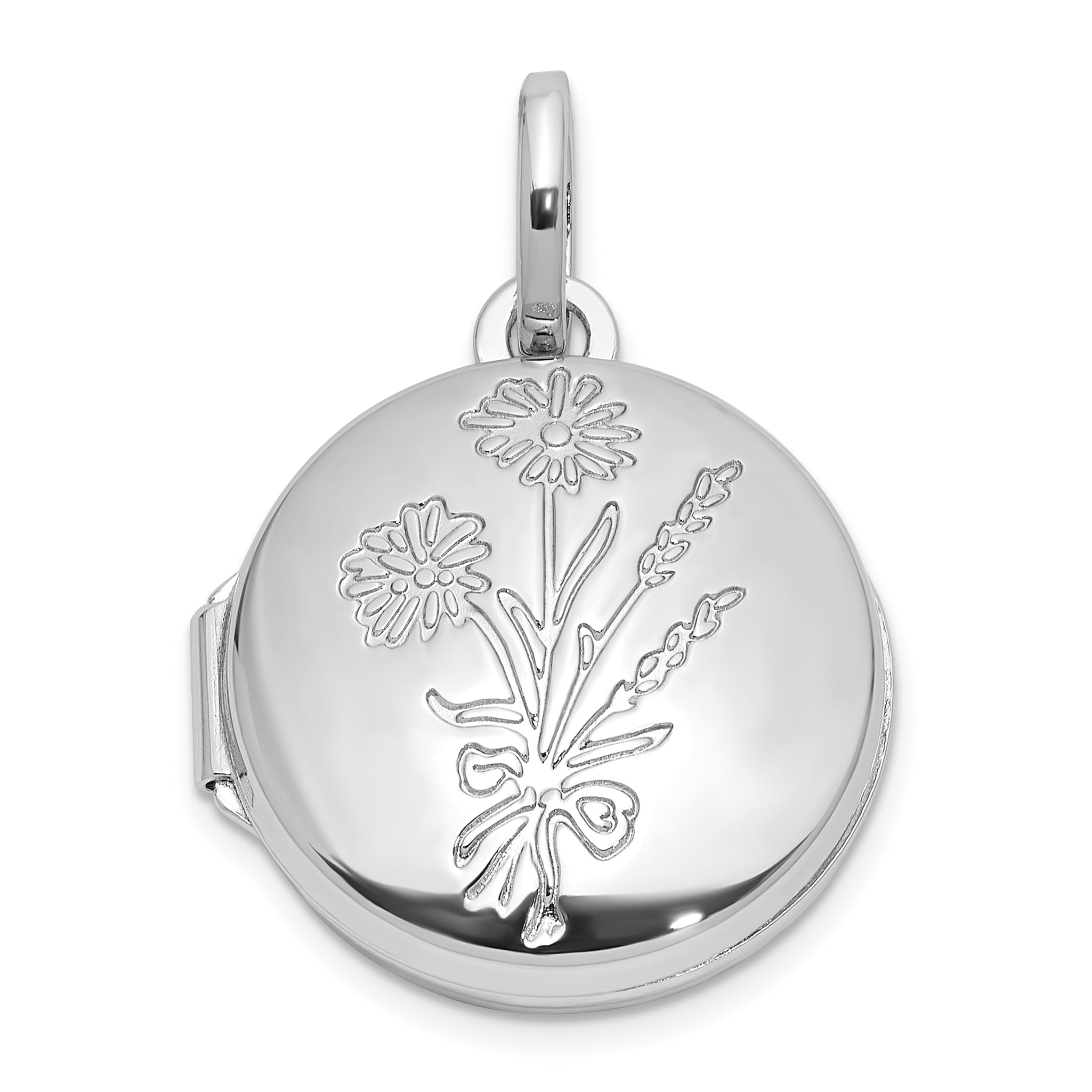 SS Rhodium-plated Floral 16mm Granddaughter Reversible Round Locket