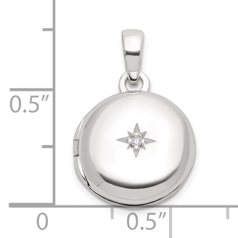 Sterling Silver E-coated CZ 14mm Round Locket