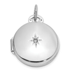 Sterling Silver Rhodium-plated Polished Diamond 16mm Round Locket