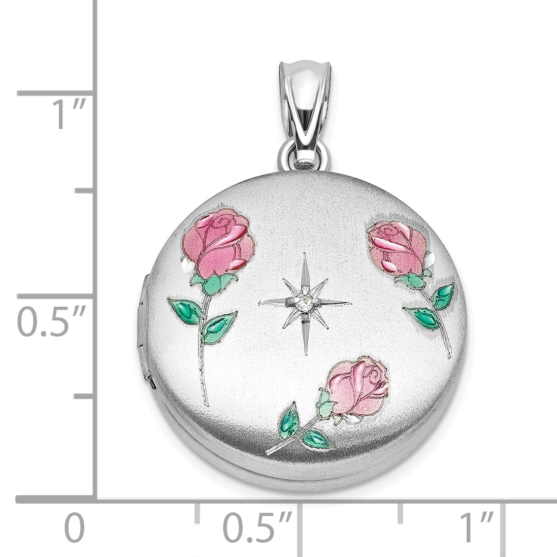 Sterling Silver RH-plated .05ct Diamond Epoxy Roses 20mm Round Locket