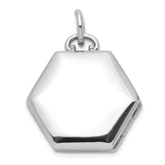 Sterling Silver Rhodium-plated Polished CZ Star 16mm Hexagon Locket