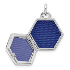 Sterling Silver Rhodium-plated Polished CZ Star 16mm Hexagon Locket