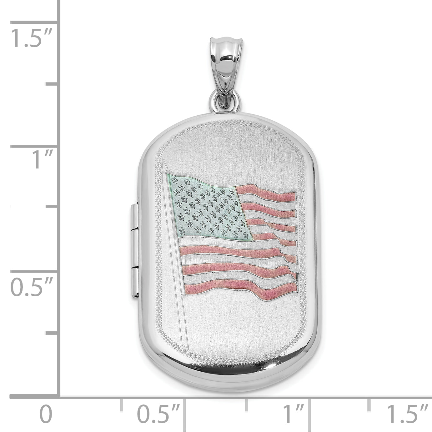 Sterling Silver Rh-plated Satin/Polished Epoxy Flag 30x19mm Locket