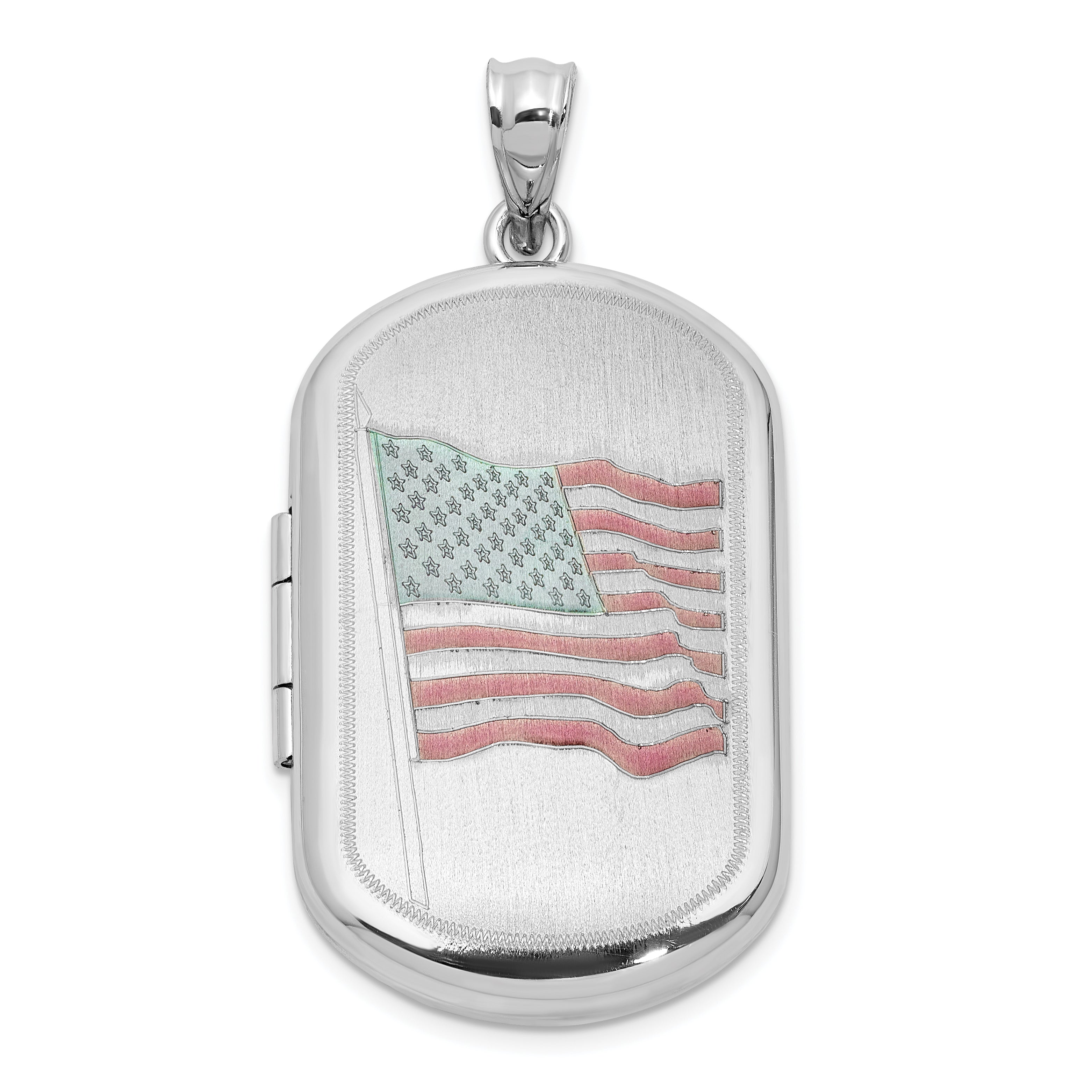 Sterling Silver Rh-plated Satin/Polished Epoxy Flag 30x19mm Locket