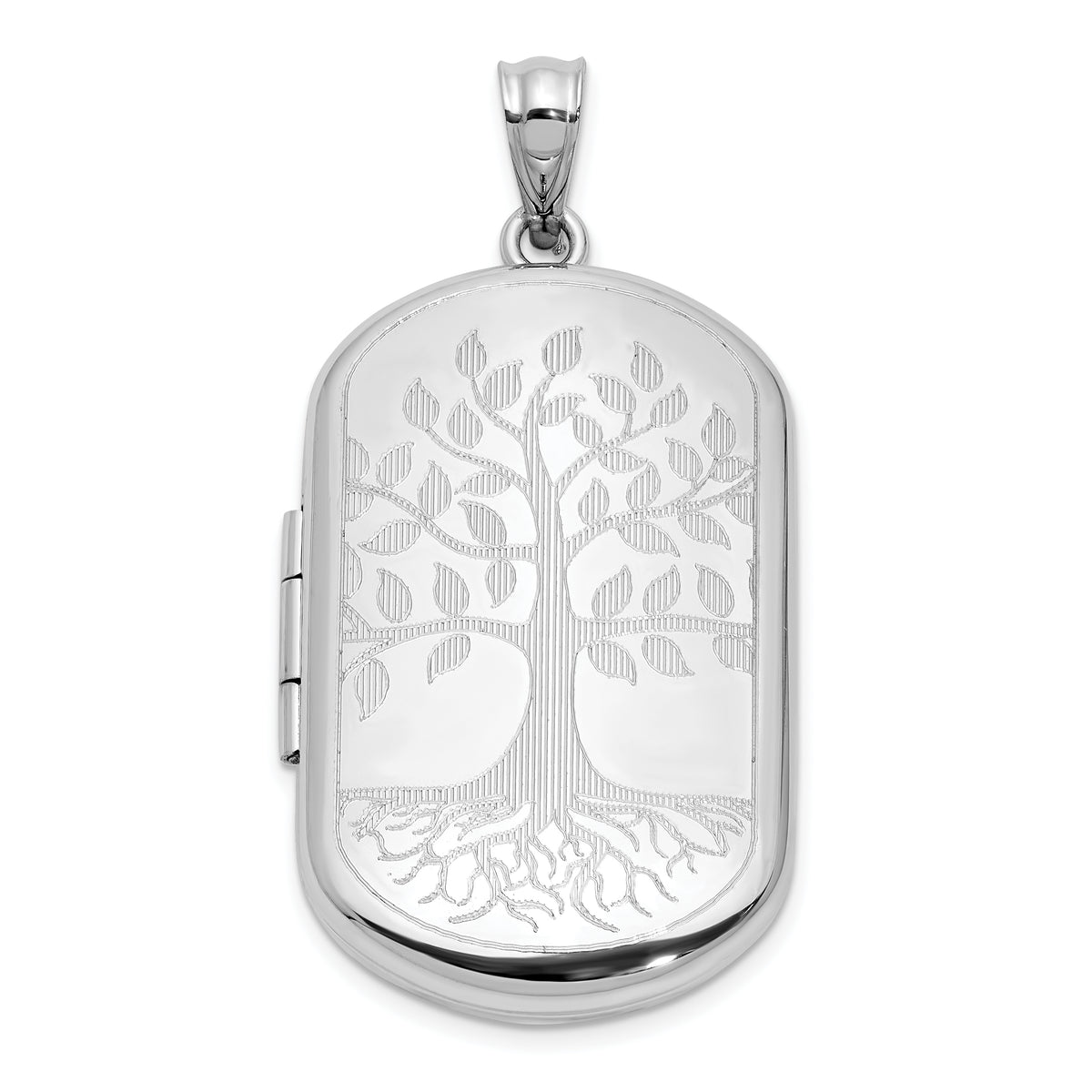 Sterling Silver Rhodium-plated Tree of Life 30x19mm Rectangle Locket