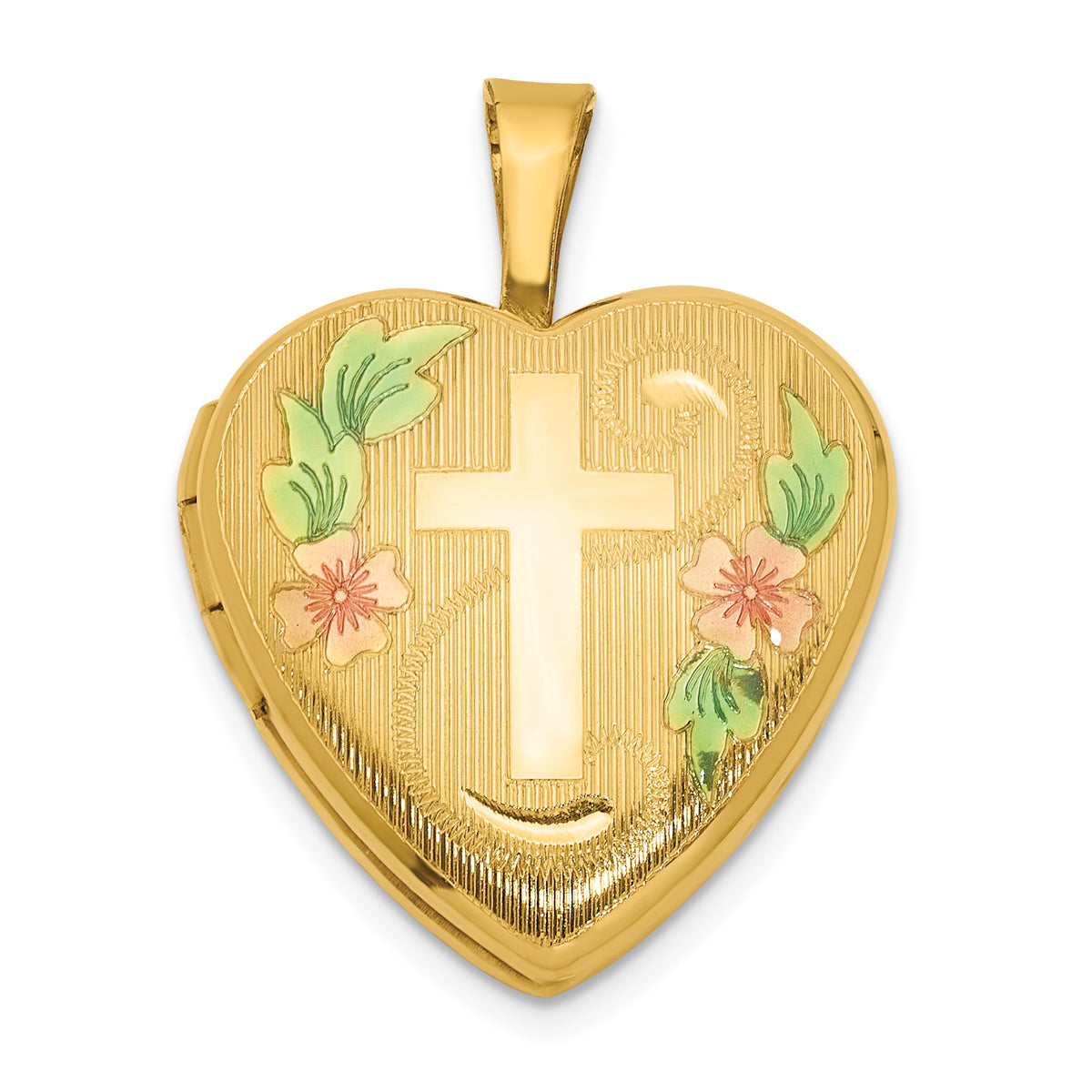 1/20 Gold Filled Polished & Epoxy 16mm Floral Cross Heart Locket