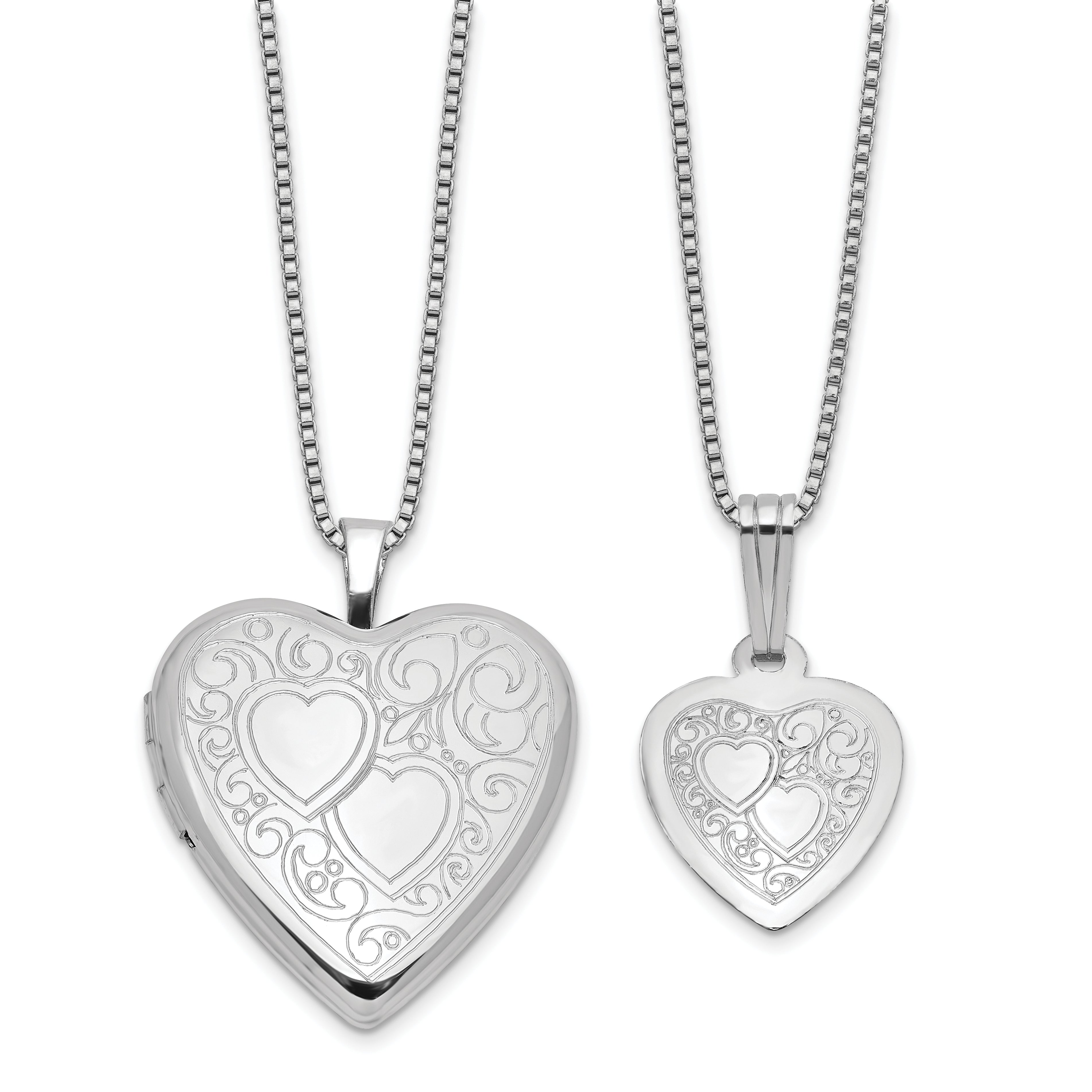 Sterling Silver Rh-plated Heart 20mm and 12mm Locket/Pendant Set