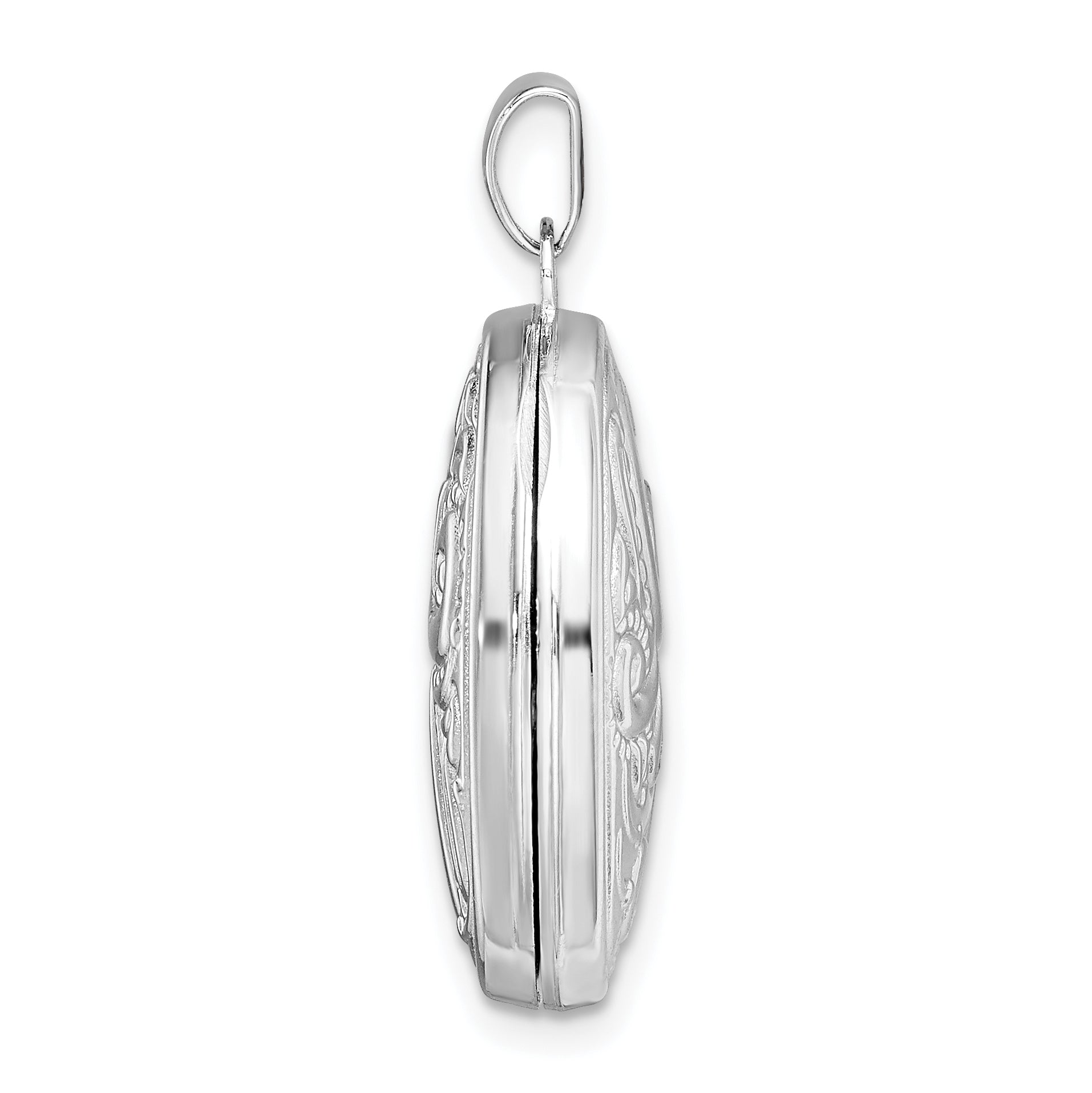 Sterling Silver Rhodium-plated Reversible Scroll Oval Locket