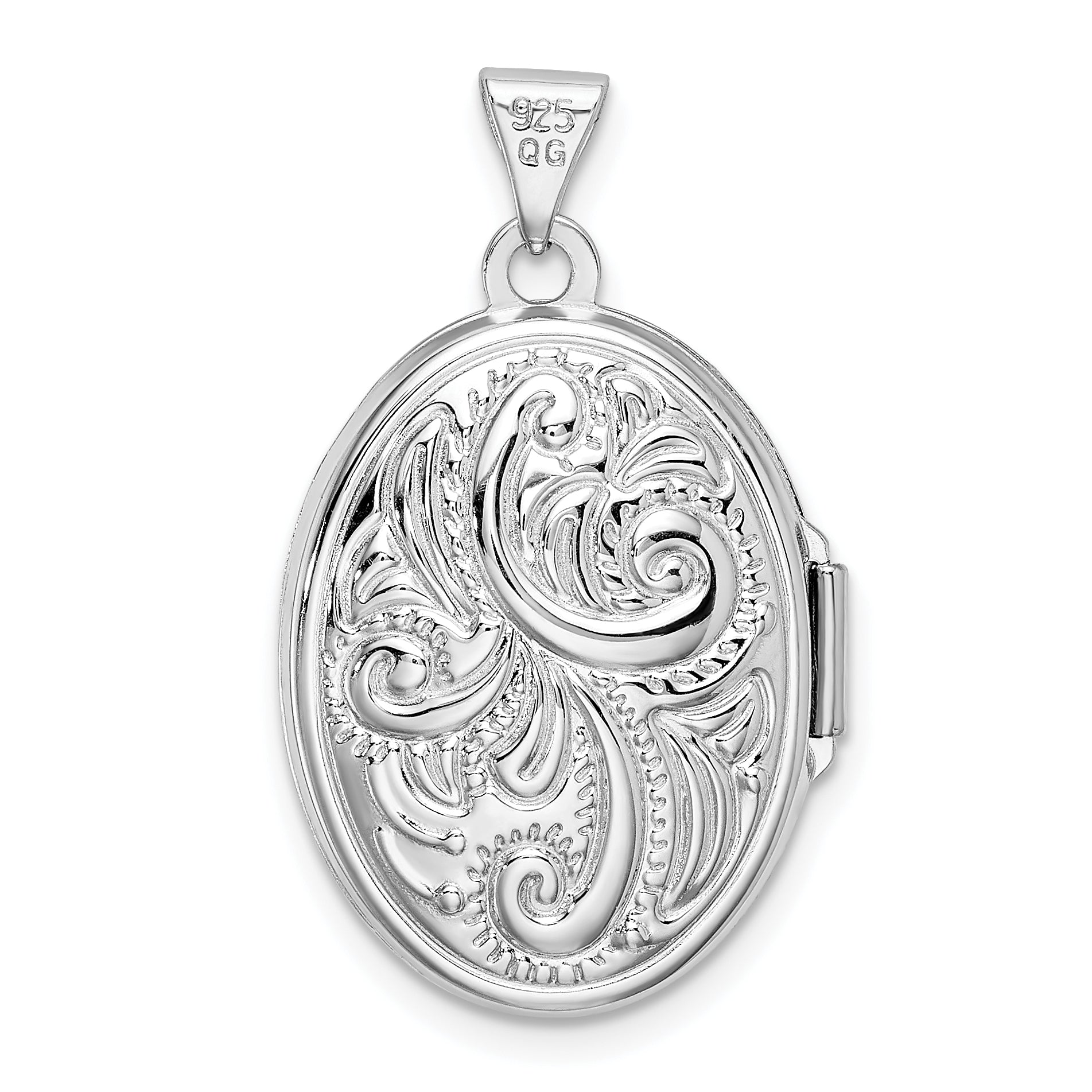 Sterling Silver Rhodium-plated Reversible Scroll Oval Locket